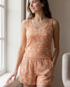 Women Tank Top with Wide-Leg Short Pajama Set – Orange Hibiscus