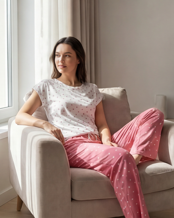 Women SS T-Shirt with Pants Pajama Set – Light Hearts