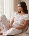 Women SS T-Shirt with Pants Pajama Set – Purple Flowers