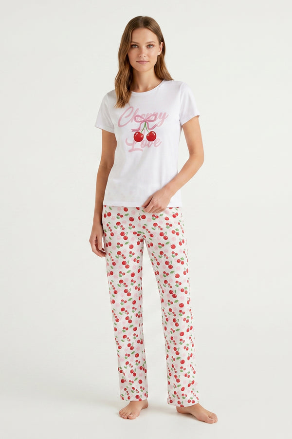 Women SS T-Shirt with Pants Pajama Set – Bright White