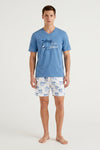 Men V-Neck Cotton Pajama Set – Mediterranean Blue