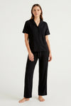 Women Lapel Cotton Pajama Set with Pants – Moonless Night