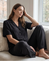 Women Lapel Cotton Pajama Set with Pants – Moonless Night