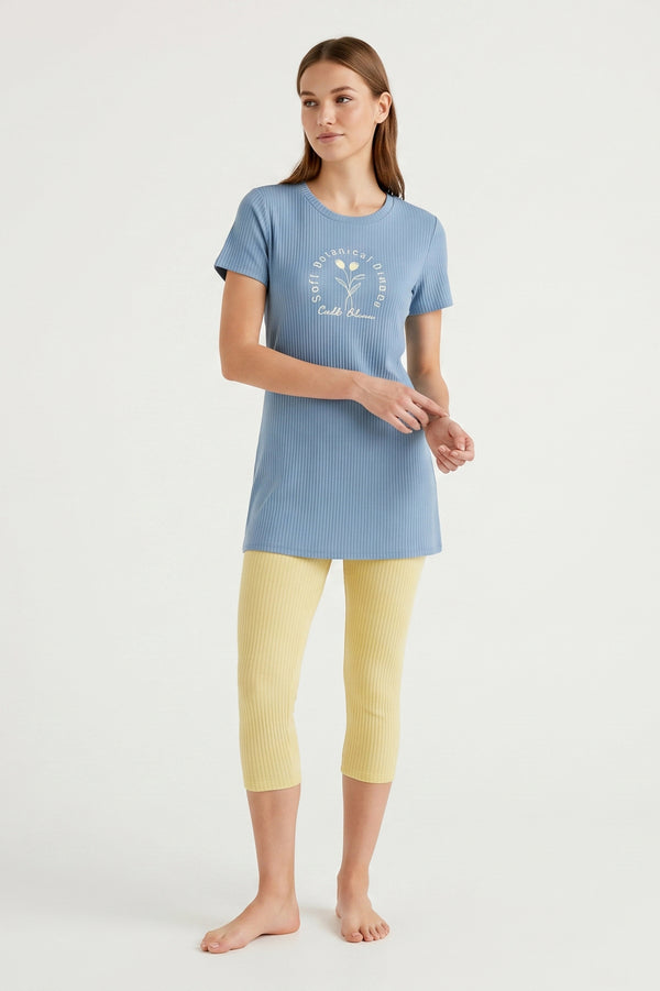 Women Viscose Rib Pajama Set – Tropical Breeze