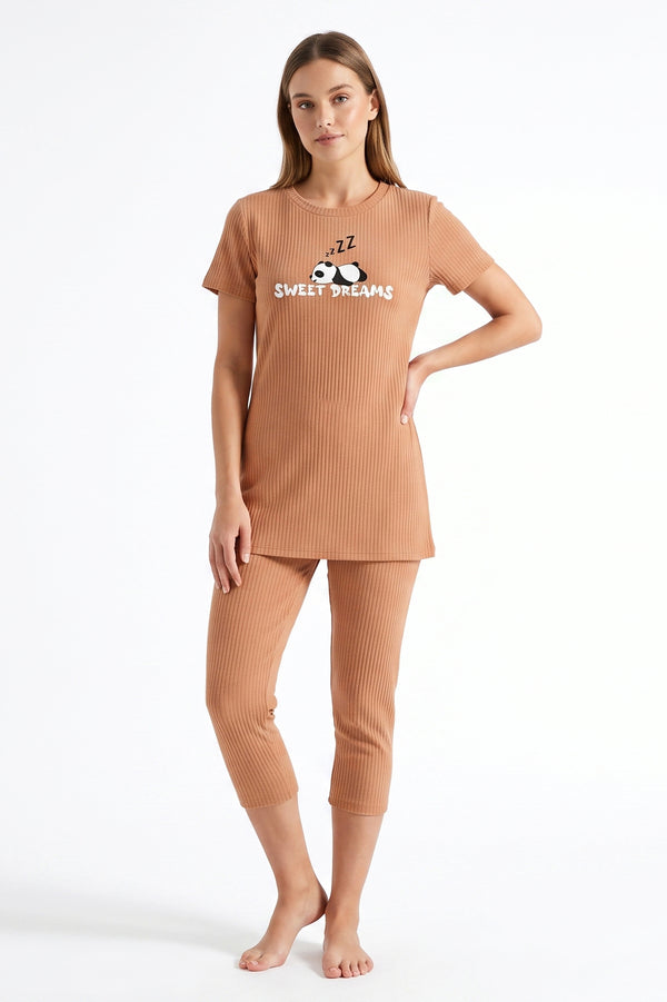 Women Oversize T-Shirt with Legging Pajama Set – Peach Cobbler