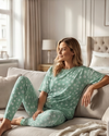 Women Oversize T-Shirt with Legging Pajama Set – Green Flowers