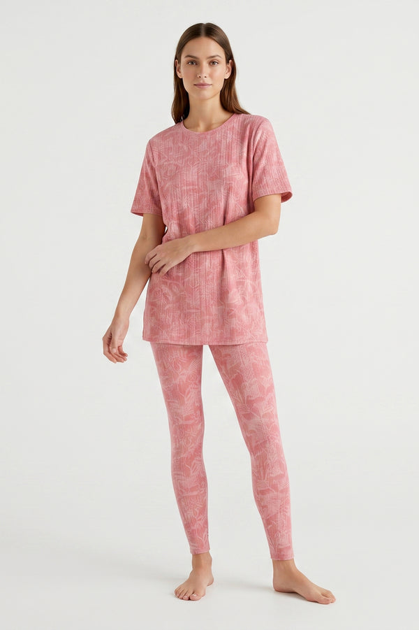 Women Oversize T-Shirt with Legging Pajama Set – Pink Lilly