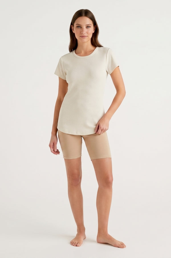 Women Short Sleeve Rib Undershirt – Bright White