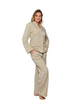 Load image into Gallery viewer, Women LS PAJAMAS WITH BUTTONS ,Brown White Plaids