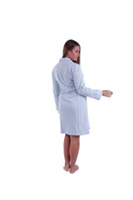 Load image into Gallery viewer, Women LS Dress With Buttons Oatmeal blue stripe