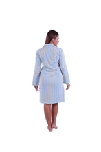 Load image into Gallery viewer, Women LS Dress With Buttons Oatmeal blue stripe