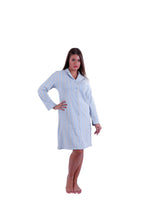 Load image into Gallery viewer, Women LS Dress With Buttons Oatmeal blue stripe