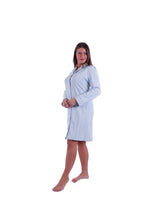 Load image into Gallery viewer, Women LS Dress With Buttons Oatmeal blue stripe