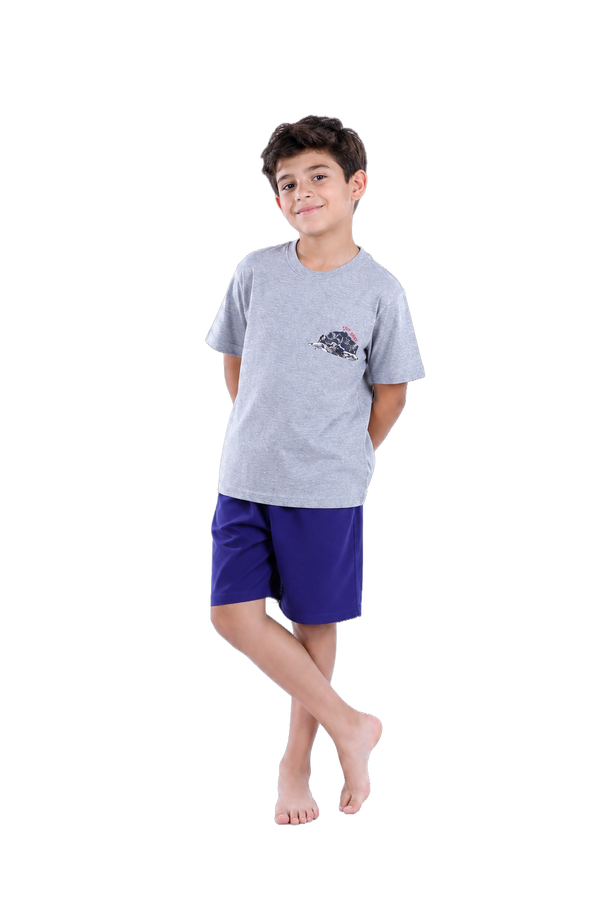 Boys Short Sleeve Pajama with Shorts - Cool Gray 4C Melange