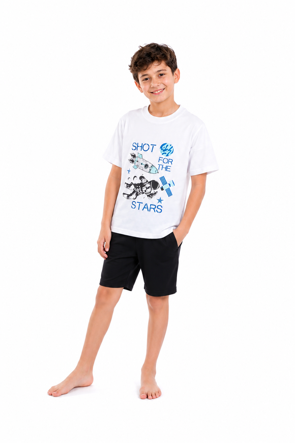 Boys Short Sleeve Pajama with Shorts and Pants - Bright White