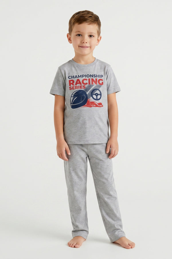Boys SS Round Neck T-Shirt with Pants Pajama Set – Cool Gray 4C Melange