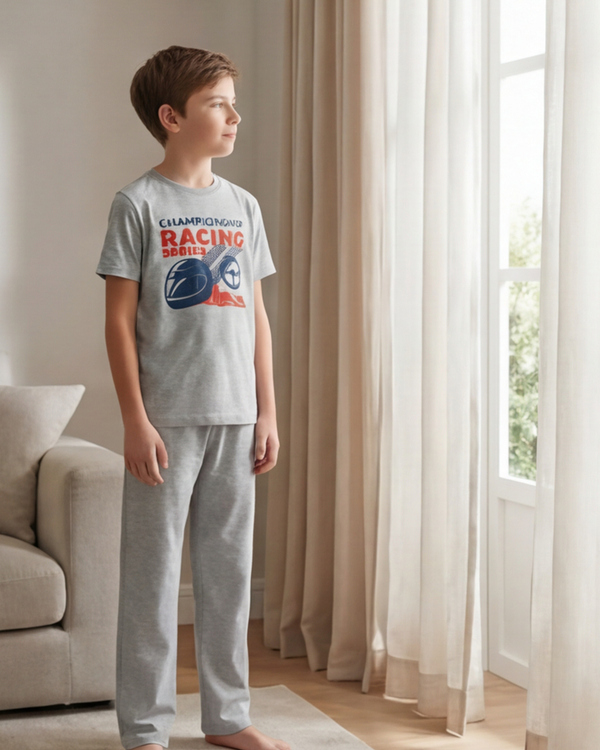 Boys SS Round Neck T-Shirt with Pants Pajama Set – Cool Gray 4C Melange