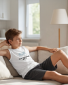 Boys Sleeveless Top with Short Pajama Set – Bright White