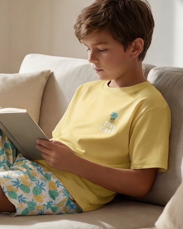 Boys SS Round Neck T-Shirt with Short Pajama Set – Mellow Yellow