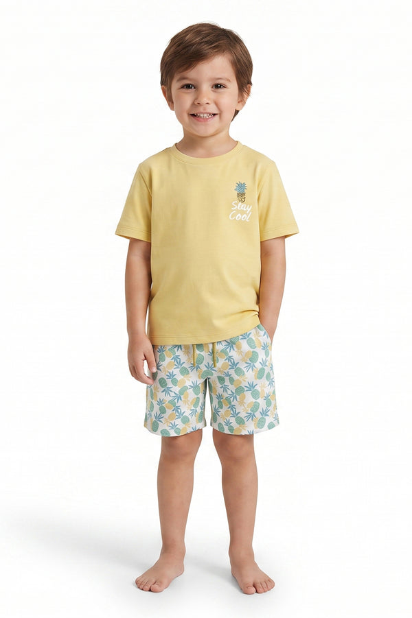 Boys SS Round Neck T-Shirt with Short Pajama Set – Mellow Yellow