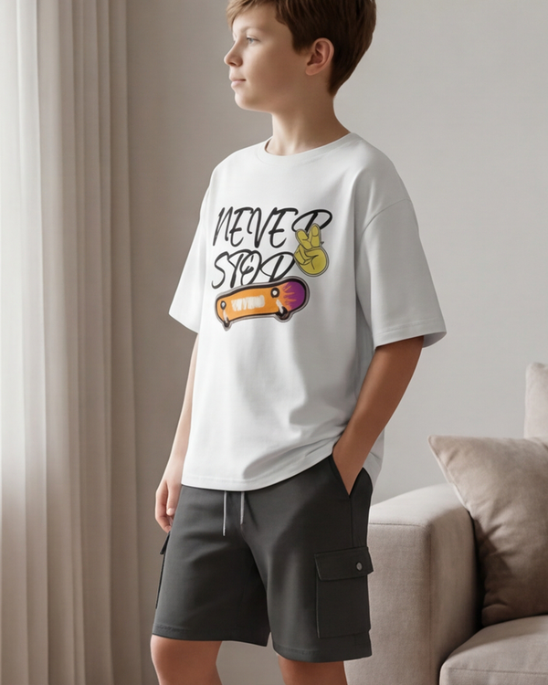 Boys SS Oversize T-Shirt With Short Pajama Set – Bright White