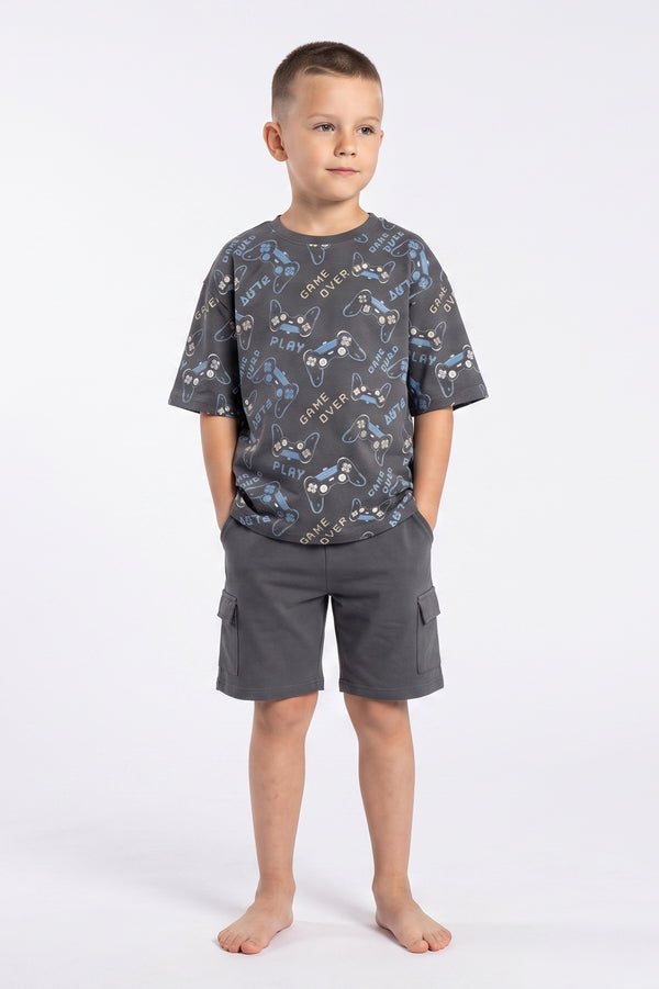 Boys SS Oversize T-Shirt With Short Pajama Set – Black Playstation