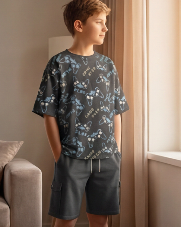 Boys SS Oversize T-Shirt With Short Pajama Set – Black Playstation
