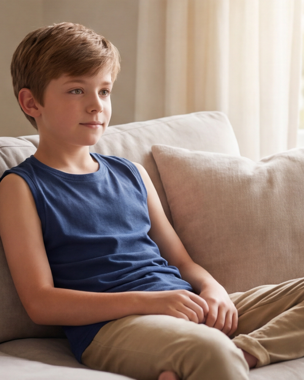 Boys Sleeveless Cotton Top – Maritime Blue