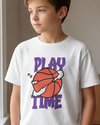 Boys SS Round Neck Cotton T-Shirt – Bright White - Orange