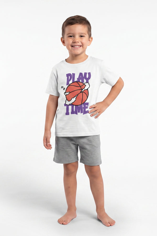 Boys SS Round Neck Cotton T-Shirt – Bright White - Orange