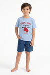 Boys SS Round Neck Cotton T-Shirt – Maritime Blue - Orange