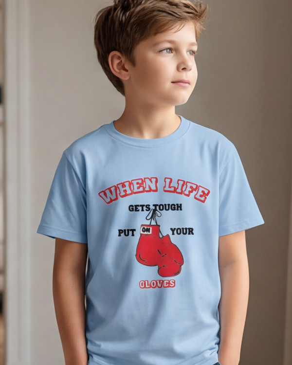 Boys SS Round Neck Cotton T-Shirt – Maritime Blue - Orange