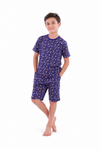Boys Short Sleeve Pajama with Shorts - Blue Depths Dino Plaids,