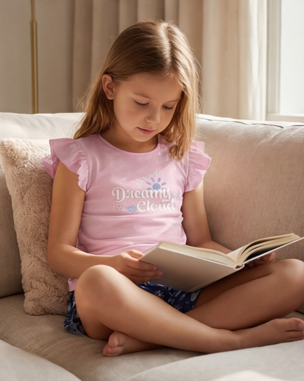 Girls Ruffle Cap Sleeve With Short Pajama Set – Ballerina