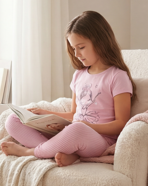Girls SS T-Shirt With Rib Legging Pajama Set – Ballerina