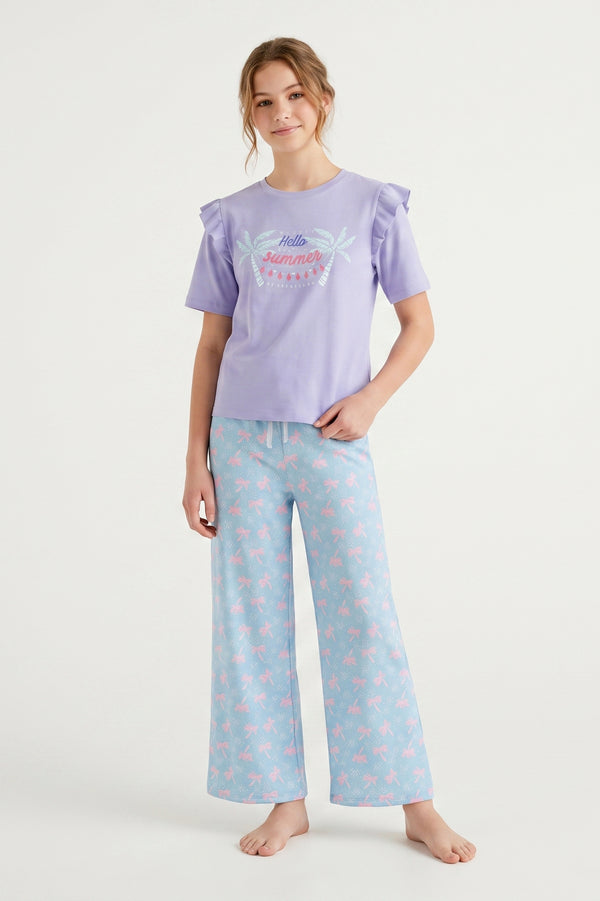 Girls SS T-Shirt With Wide-Leg Pants Pajama Set – Baby Lavender