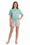 Girls SS Oversize Cropped T-Shirt With Wide-Leg Short Pajama Set – Cabbage