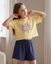 Girls SS Oversize Cropped T-Shirt With Wide-Leg Short Pajama Set – Mellow Yellow