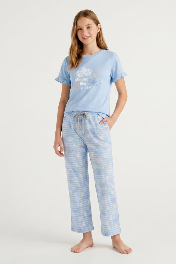 Girls SS T-Shirt With Ruffles & Bermuda Pants Pajama Set – Nantucket Breeze