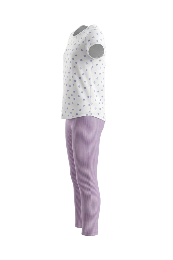 Girls SS T-Shirt With Rib Legging Pajama Set – Lupine Small Flowers