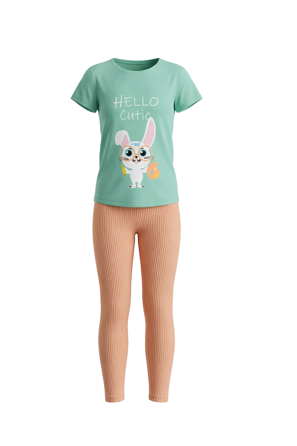 Girls SS T-Shirt With Rib Legging Pajama Set – Cabbage
