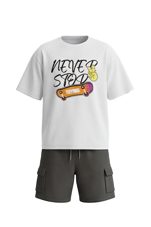 Boys SS Oversize T-Shirt With Short Pajama Set – Bright White