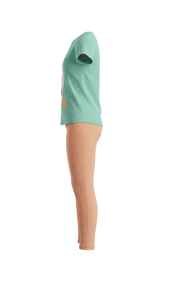 Girls SS T-Shirt With Rib Legging Pajama Set – Cabbage