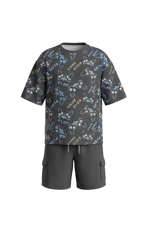 Boys SS Oversize T-Shirt With Short Pajama Set – Black Playstation