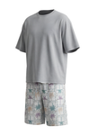 بيجامة رجالي قطن Oversized برقبة دائرية Glacier Gray مع شورت واسع – راحة عصرية