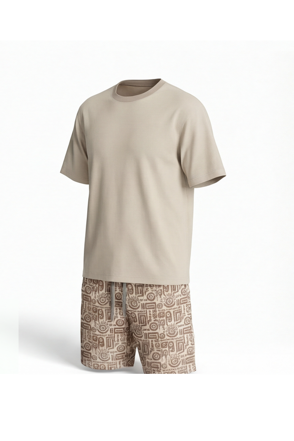 Men Round Neck Cotton Pajama Set – Marshmallow