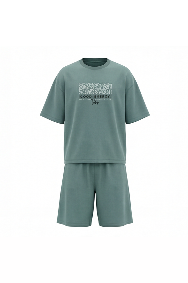 Men Oversized Cotton Pajama Set – Blue Surf