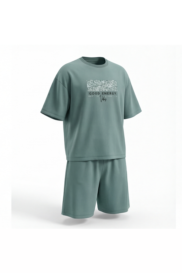 Men Oversized Cotton Pajama Set – Blue Surf