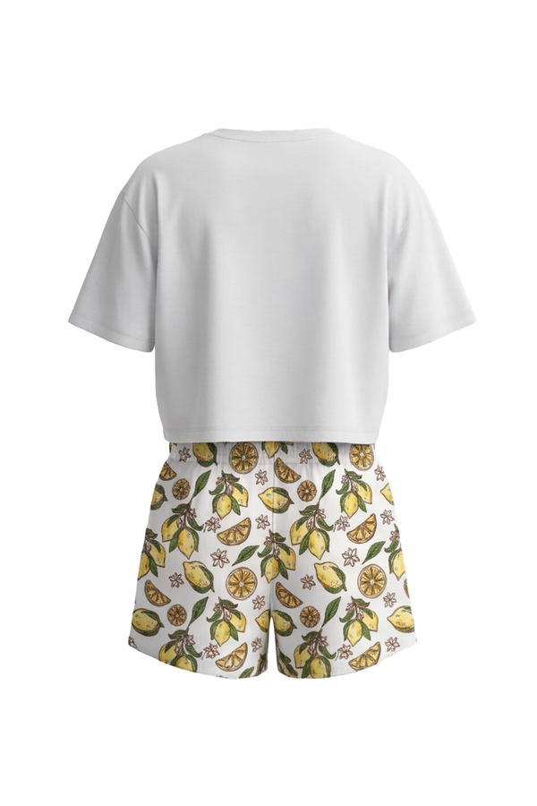 Girls SS Oversize Cropped T-Shirt With Wide-Leg Short Pajama Set – Bright White