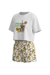 Girls SS Oversize Cropped T-Shirt With Wide-Leg Short Pajama Set – Bright White